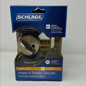 Schlage Deadbolt Lock in Satin Nickel.